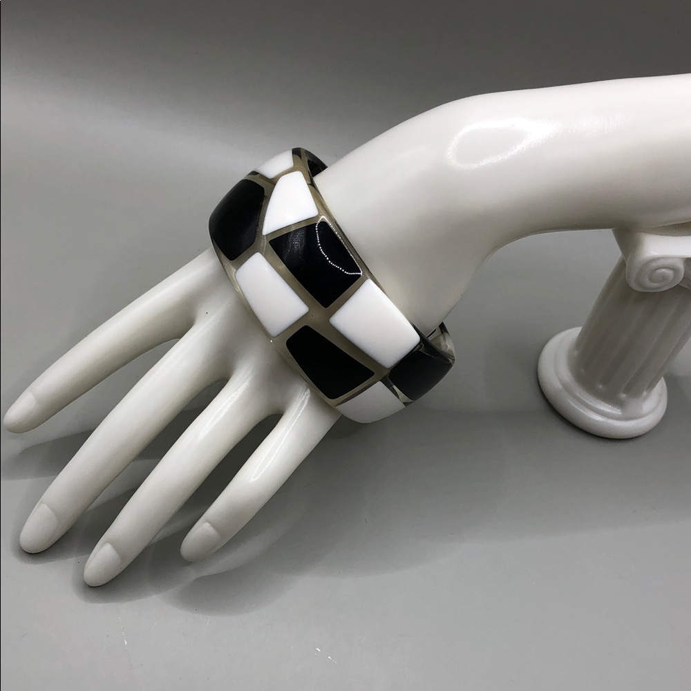 Lucite checkered checker colorblock statement style bangle vintage.